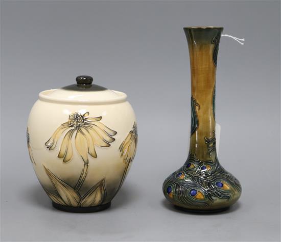 A Moorcroft Rachel Bishop Phoenix design vase, dated 1997 H 20cm and an Echinacea design ginger jar and cover, 2001